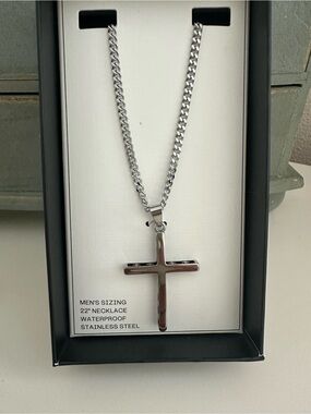 Stainless Steel Men's Cross Pendant Necklace - Silver